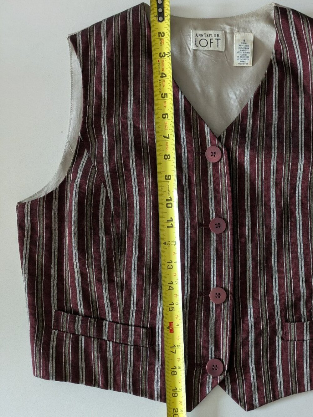 Vintage Ann Taylor Loft Striped Linen Blend Vest Size 8 | Versatile capsule chic - Picture 4 of 13